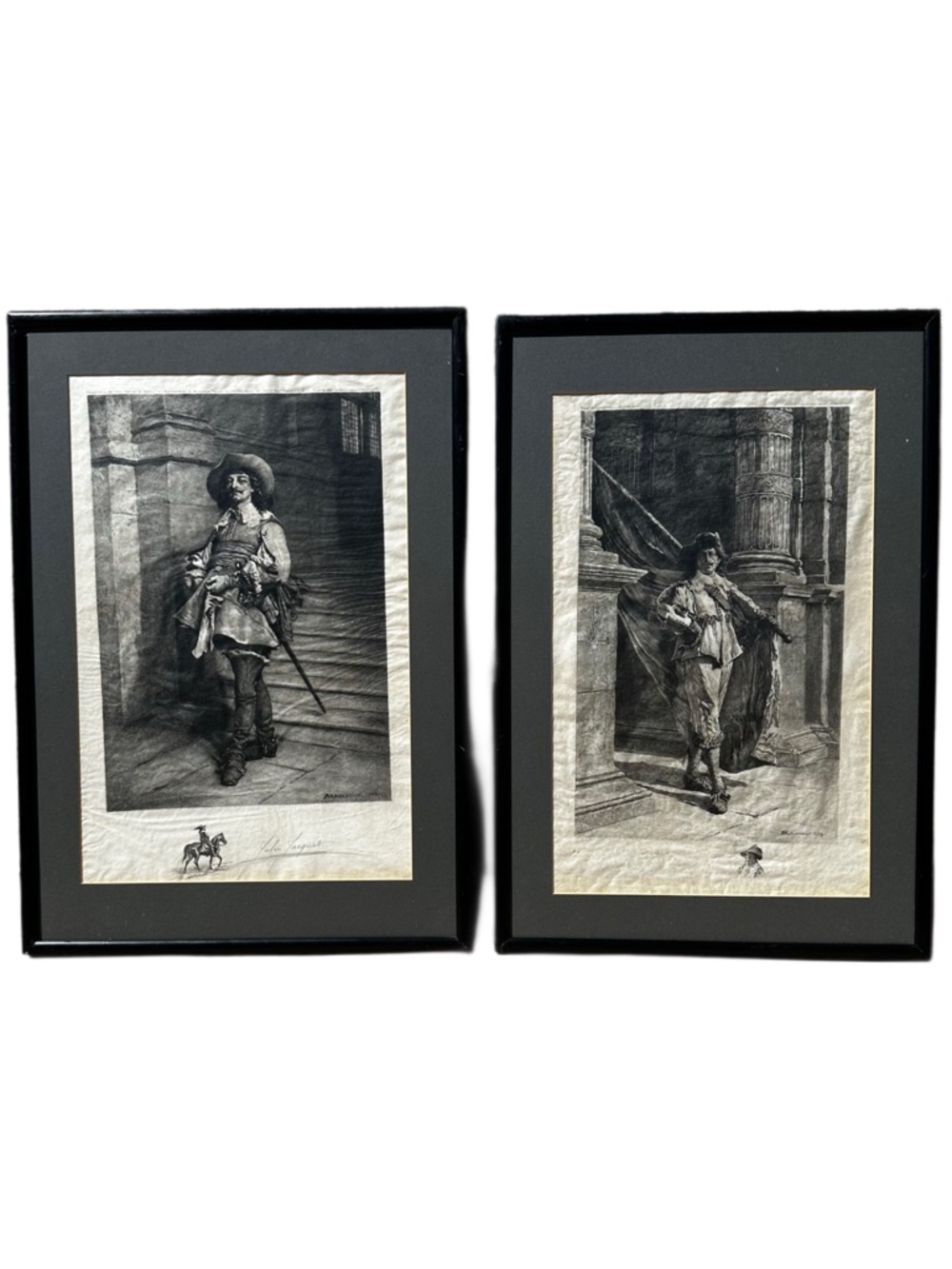 1861 Signed Jean Louis Ernest Meissonier Pair Pirates Cavaliers antique Wall Art